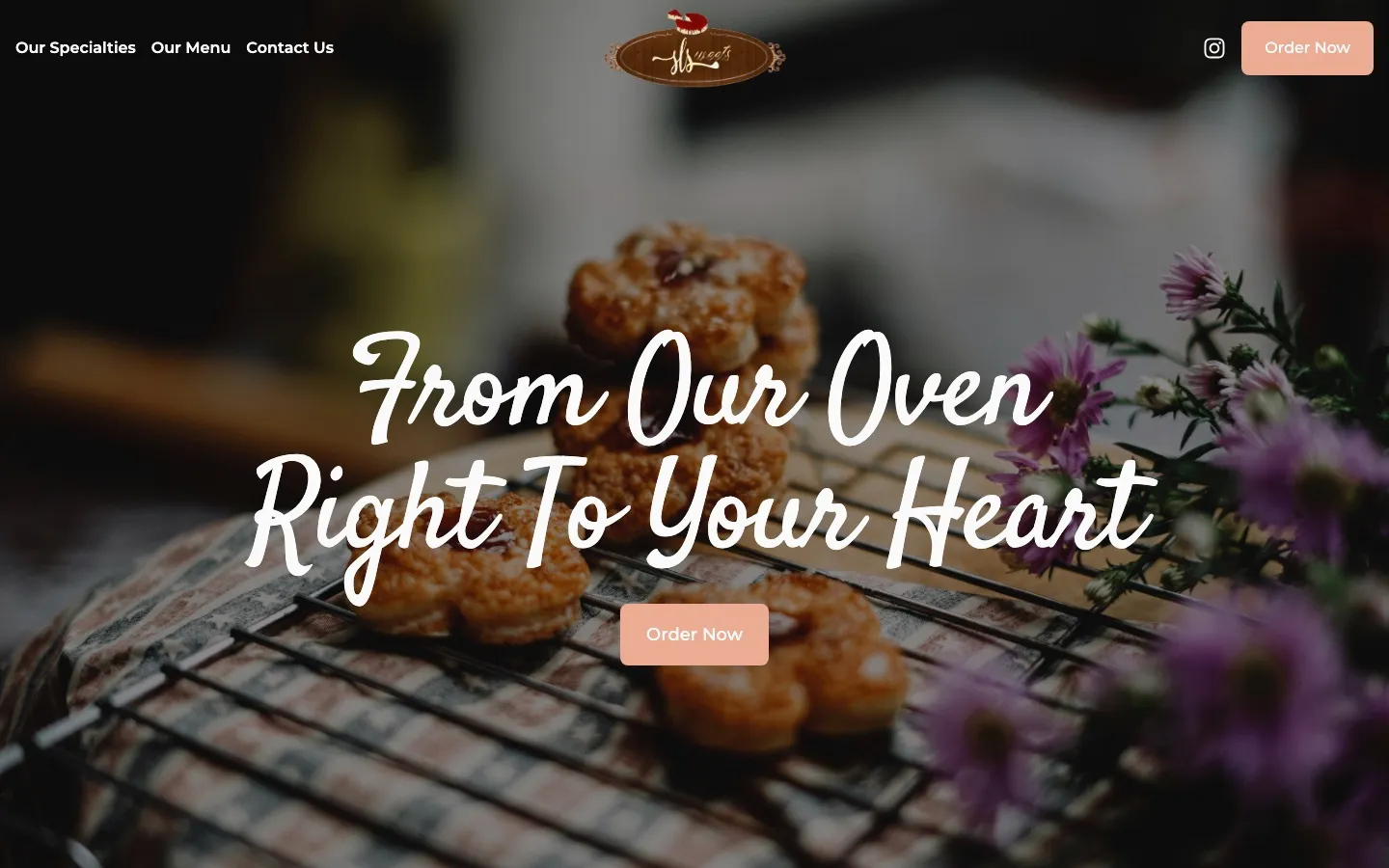 SLSweets home page: home-baked cookies under “From Our Oven Right To Your Heart”