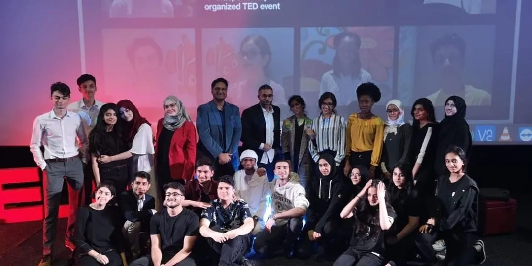 The TEDxYouth@ASPS 2019 speakers and team on stage after the event